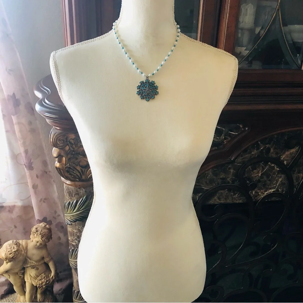 Handcrafted repurpose howlite cluster pendant Czech glass Pearl necklace